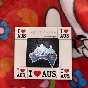 I LOVE AUSTRALIA Set 6 Black Coasters Sydney Landmarks With Felt RARE HARD FIND